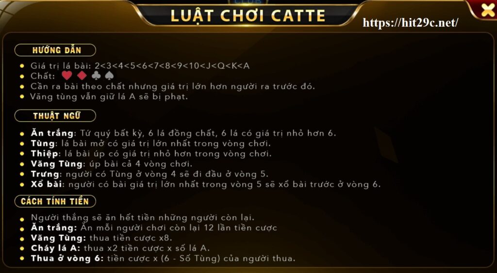 Luật chơi catte đơn giản