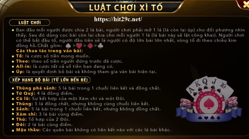 Luật chơi Xì Tố tại HitClub đơn giản và dễ hiểu